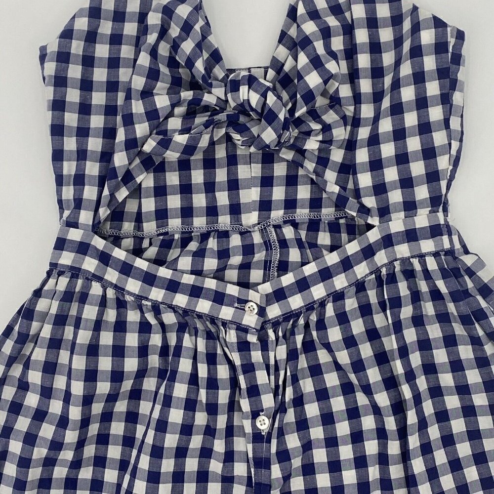 Zara Size Small Blue White Gingham Check Cut Out Midi Dress - Picture 7 of 12